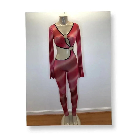 Tie Dye Exotic One Piece Style with Ruffle Bell Sleeves One Piece Suit - Picture 2 of 4